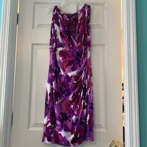 Ruched Floral Polo Ralph Lauren Semi-Formal Knee Length Dress V-Neck Derby